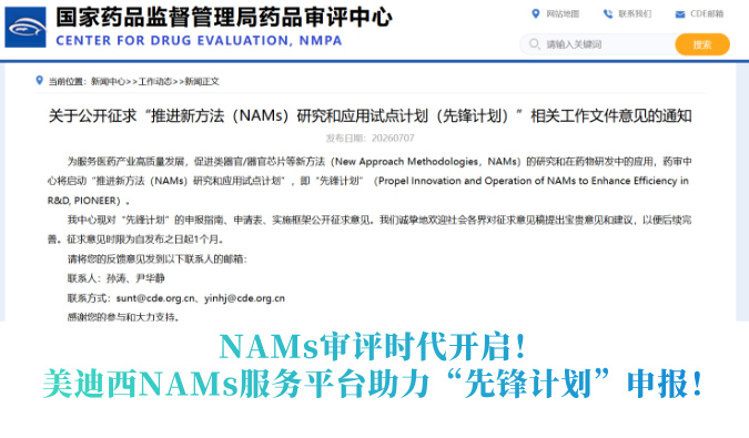 NAMs审评时代开启！美迪西NAMs服务平台助力“先锋计划”申报！